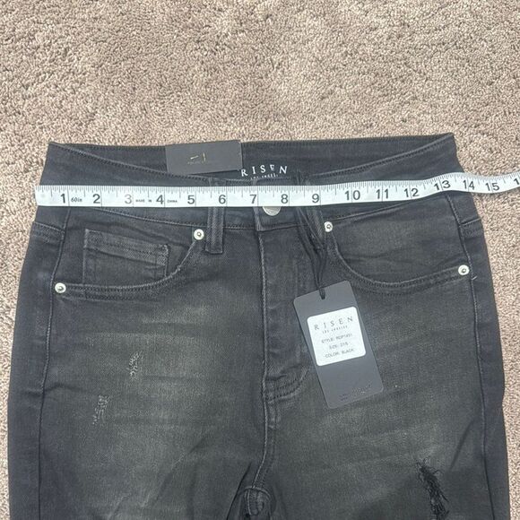 Black Flare Wide Leg Jeans with Distressing super stretchy risen brand - Picture 4 of 7